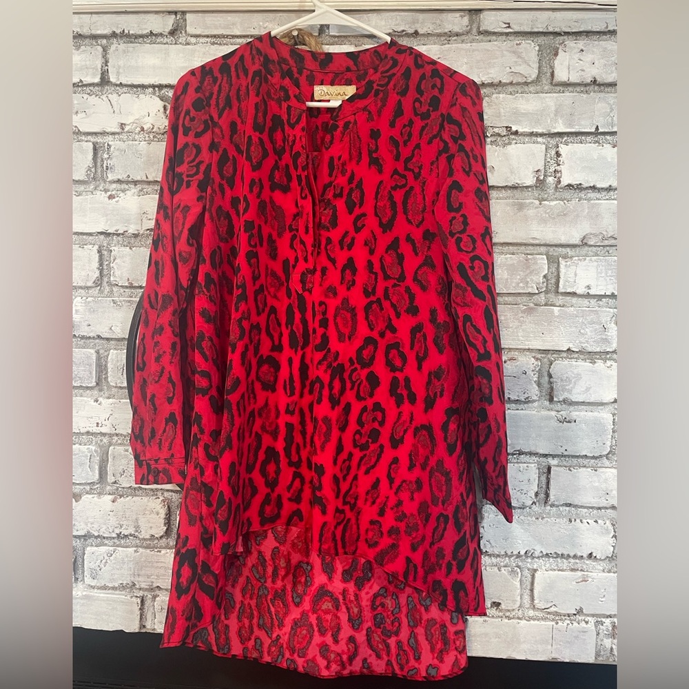 Daviana, red/black, long sleeve blouse
